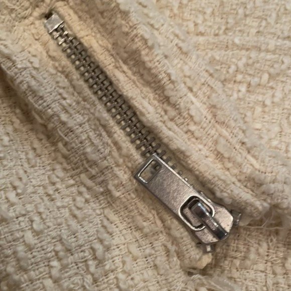 H&M Cream Tweed Moto Jacket Raw Hem Cream Collar Full Zip Women’s Size 4 - Picture 6 of 6
